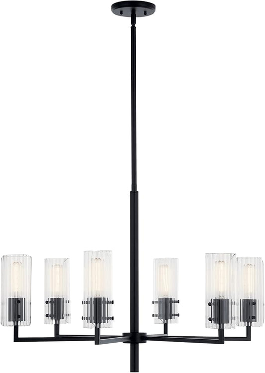 KICHLER Velestino 30.25" 6 Light Chandelier in Black, for Foyer, Dining Room, Living Room, Bedroom, (21.25" x 30.25") 52679BK
