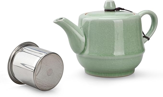 Teapot with Infuser Ceramic Tea Pot with Removable Stainless Steel Fliter for Loose Tea 15.80 OZ/450ml (1-2cups) Teapots for Tea Coffee Milk for Office Home Men Women as Gift(Pink Cyan)