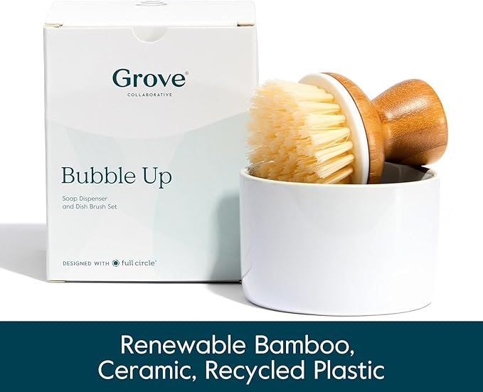 Grove Co. Bubble-Up Dish Brush, 2-Pack, Ergonomically Designed Dish Scrubber, Replacement Dish Scrub Brush, Removes Tough Messes, Gentle on Dishes, Sustainable Solution to The World's Waste Problem