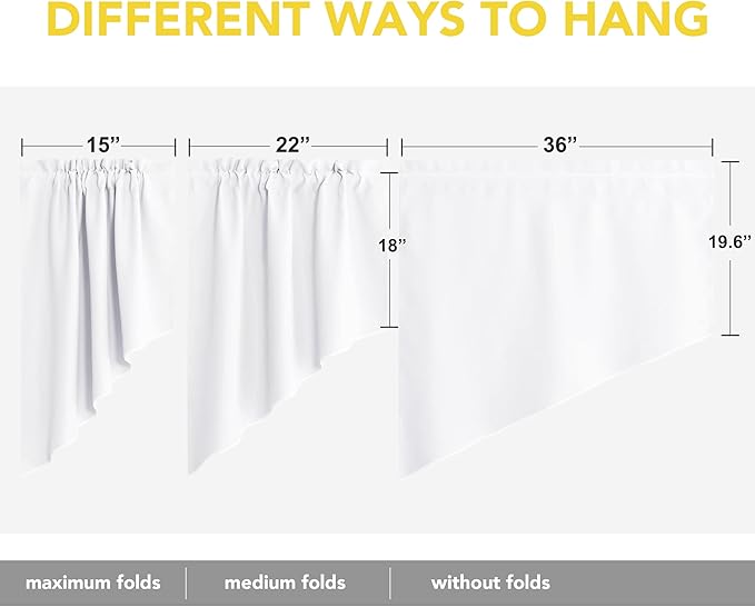 NICETOWN Swag White Valances for Windows, Thermal Insulated Rod Pocket Kitchen Curtains for Bathroom Country Window Treatment Tiers for Bedroom/Garden, 2 Panels, 36" x 36" x 18" per Panel