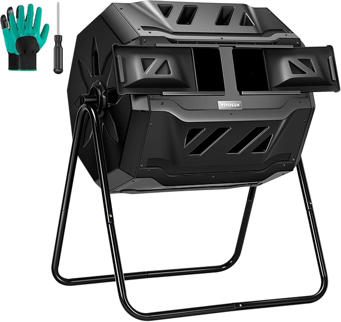 VIVOSUN Outdoor Tumbling Composter Dual Rotating Batch Compost Bin, 43 Gallon Black Door