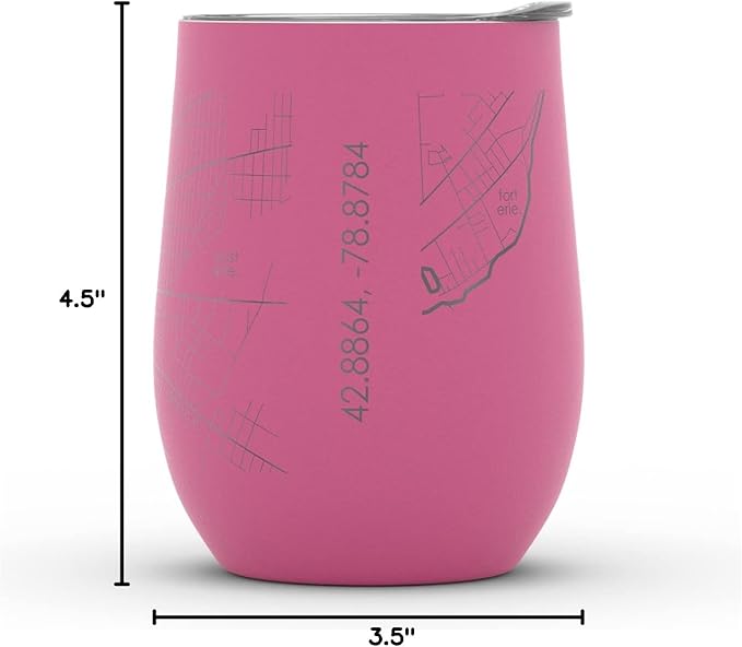 Well Told Engraved Buffalo New York Map Insulated Wine Tumbler, Etched Stainless Steel Cup (12 oz, Sunset Pink) City Map Insulated Tumbler, Custom Insulated Tumbler, Outdoor Drinkware