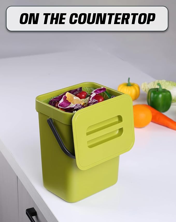 Compost Bin for Kitchen Countertop 5L/1.3 Gal Hanging Small Trash Can with Lid, Kichen Under Sink Trash Can, Wall Mount Indoor Compost Bucket with Lid(Lime Green)