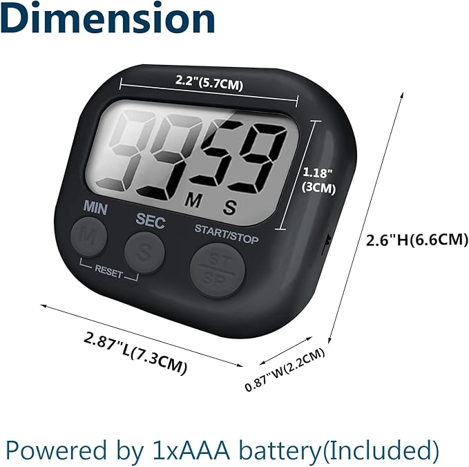 6-Pack Digital Kitchen Timer, 99-Min 59-Sec Countdown & Stopwatch, Loud 100dB Alarm, Strong Magnet, Power-Saving On/Off Switch, Time Memory, Classic Colors, Multiple Placements, Batteries Included