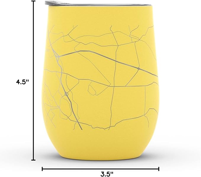 Well Told Engraved Lexington Kentucky Map Insulated Wine Tumbler, Etched Stainless Steel Cup (12 oz, Sunrise Yellow) City Map Insulated Tumbler, Custom Insulated Tumbler, Outdoor Drinkware