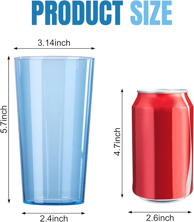 Liacere Plastic Drinking Glasses (Set of 12) 18 oz Highball Blue Reusable Plastic Glasses Colors,Kitchen Water Glasses Cup, Bar Tumbler Glassware Set for Beer, Juice, Cocktail, Whiskey, Milk