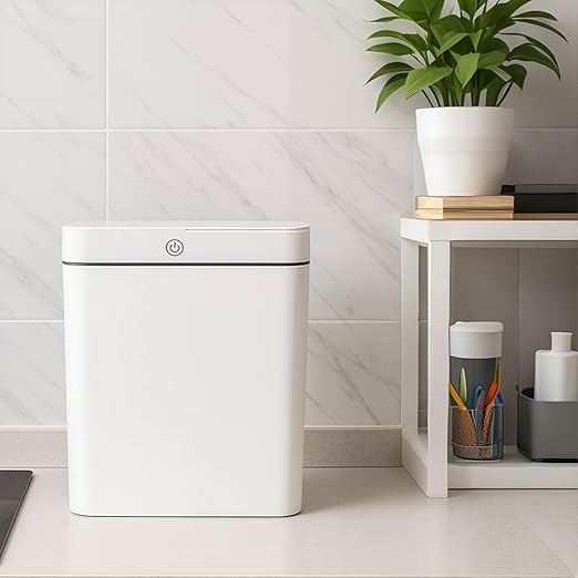 4 Gallon Automatic Sensor Trash Can - Smart Touchless Garbage Bin with Lid, Plastic Waterproof Material for Bathroom, Office, Kitchen, Bedroom (10.63 x 7.17 x 12.13 inches) Two Gray Pieces