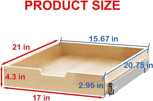 Wood Pull Out Cabinet Organizer 17" W x 21" D, Heavy-Duty Sliding Drawers for Inside Cabinets Storage and Organization for Kitchen, Pantry, Bathroom