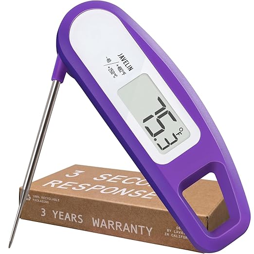 Lavatools Javelinยฎ Ultra-Fast 3-Second Digital Instant Read Meat Thermometer for Grill and Cooking, 2.75" Probe, Compact Foldable Design, Large Display, IP65 Water Resistant, NSF Certified โ Ube
