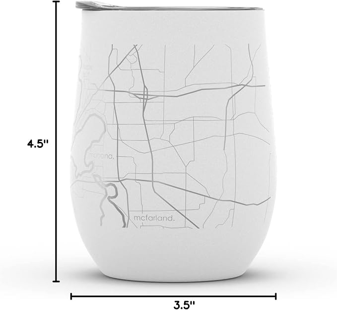 Well Told Engraved Madison Wisconsin Map Insulated Wine Tumbler, Etched Stainless Steel Wine Tumbler (12 oz, White) City Map Insulated Tumbler, Custom Insulated Tumbler, Outdoor Drinkware
