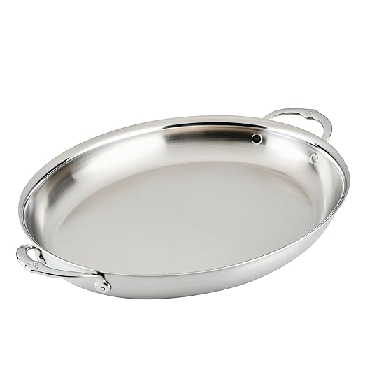 Hestan Provisions - Large Oval Roaster/au Gratin Dish, 5.5 Quart Clad Stainless Steel (17.5 x 14")