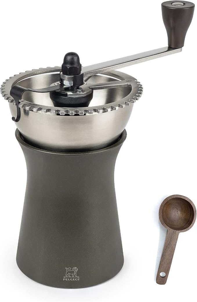 Peugeot KRONOS Coffee Grinder, 19 cm/ 7.5 in, Chocolate - With Wooden Spice Scoop