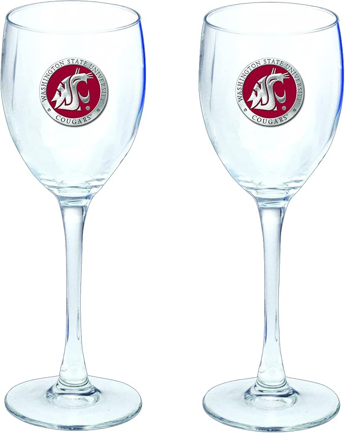 Heritage Pewter Washington State Cougars Glass Goblets β Set of 2 | 12 OZ Goblet Wine Glasses | Expertly Crafted Pewter Glass