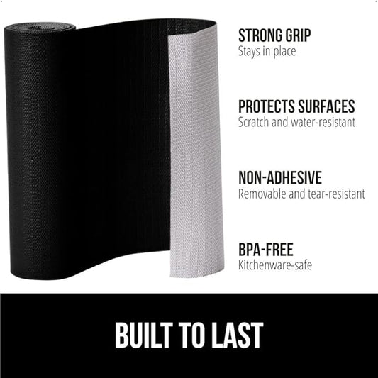 GORILLA GRIP Slip Resistant Drawer and Shelf Liner 2 Pack, Non Adhesive Water Resistant, Easy Clean and Trim, Smooth Surface Liners for Kitchen Cabinet, Shelves, Drawers, Pantry, 20 in x 20 FT, Black