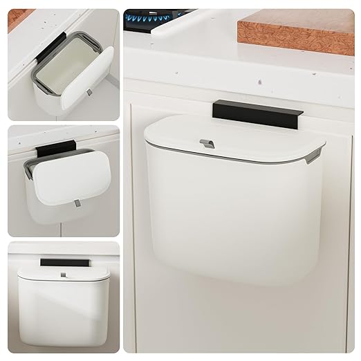 1.9 Gallon Kitchen Compost Bin Hanging Small Trash Can with Lid Under Sink Dual Installation & Triple-Seal Technology, Odorless Kitchen/Bathroom/Office Trash Can for Home, RV