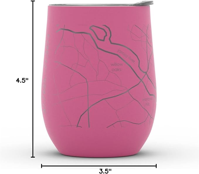 Well Told Engraved Richmond Virginia Map Insulated Wine Tumbler, Etched Stainless Steel Cup (12 oz, Sunset Pink) City Map Insulated Tumbler, Custom Insulated Tumbler, Outdoor Drinkware
