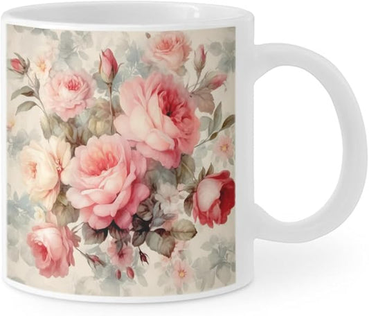 Coffee Mugs Ceramic Latte Mug with Handle Vintage Rose Pattern 11 OZ for Men Women for Latte Cappuccino Cocoa Milk Dishwasher & Microwave Safe