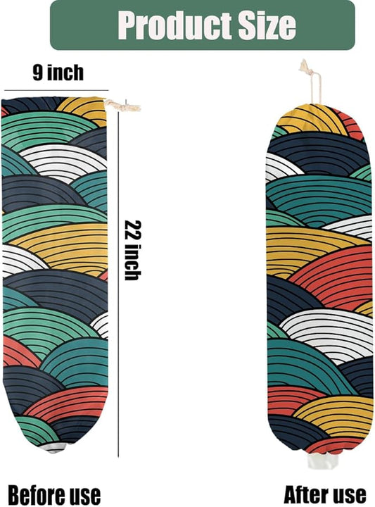 2 Pcs Geometric Waves Plastic Bag Holder, Colorful Wall Mount grocery bag holder for plastic bags, Washable Grocery Bags Storage Dispenser for Home Kitchen Pantry Decor, Abstract Art Gifts for Women