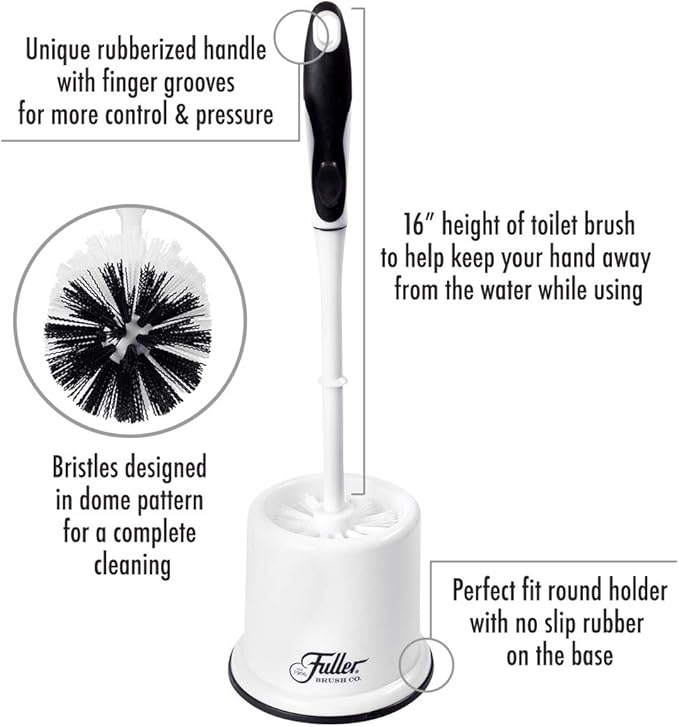 Fuller Brush Toilet Bowl Brush in Caddy Set – 16-Inch Long Handle Brush – Heavy Duty Dome Tufted Bristles, Rubberized Non-Slip Grip, Bathroom, Rim, Trap Cleaner (Pack of 4)