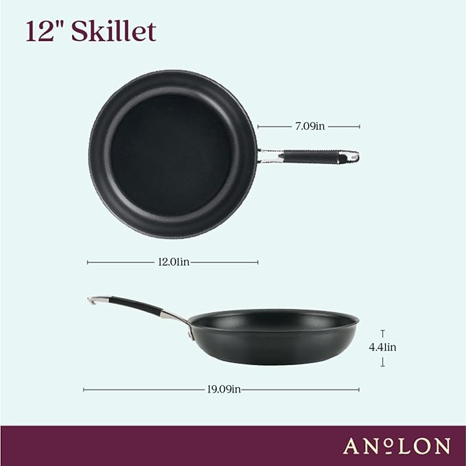 Anolon 87538 Smart Stack Hard Anodized Nonstick Frying Pan / Fry Pan / Hard Anodized Skillet - 12 Inch, Black