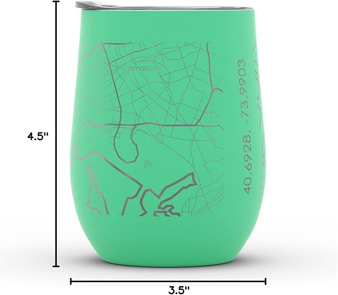 Well Told Engraved Brooklyn New York Map Insulated Wine Tumbler, Etched Stainless Steel Cup (12 oz, Sunday Green) City Map Insulated Tumbler, Custom Insulated Tumbler, Outdoor Drinkware