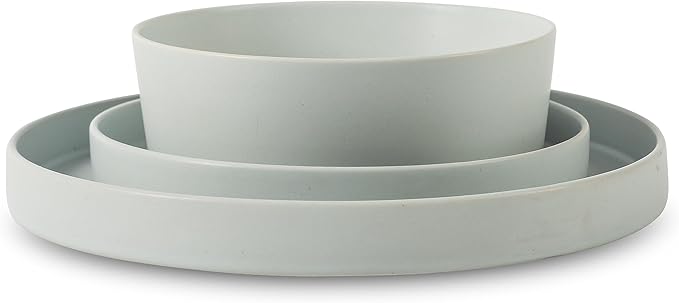 Stone by Mercer Project MODAN 24-Piece Stoneware Dinnerware Set, Plates and Bowls Sets, Dish Set for 8, Blue-Grey