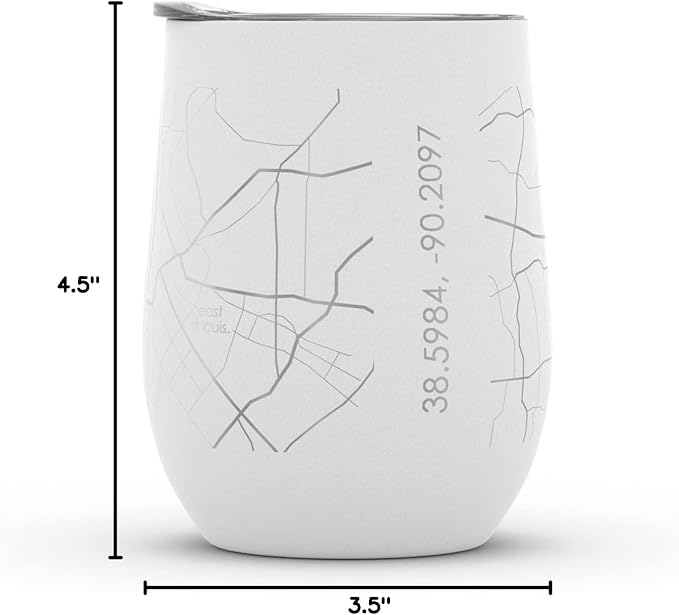 Well Told Engraved St. Louis Missouri Map Insulated Wine Tumbler, Etched Stainless Steel Wine Tumbler (12 oz, White) City Map Insulated Tumbler, Custom Insulated Tumbler, Outdoor Drinkware