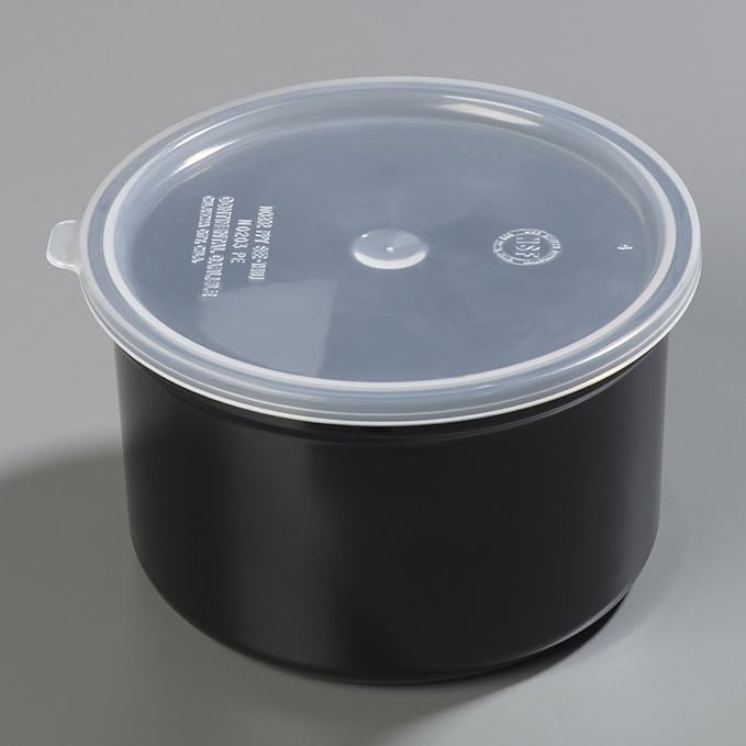 Carlisle FoodService Products Classic Round Storage Container Crock with Lid for Kitchen, Restaurants, Home, Plastic, 1.5 Quarts, Black, (Pack of 6)