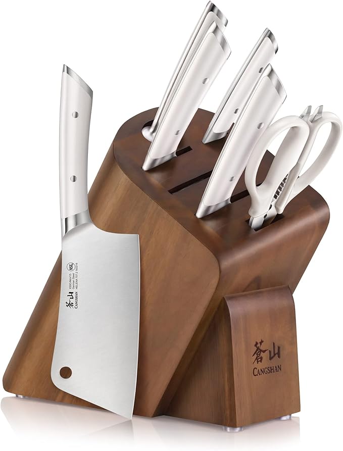Cangshan HELENA Series German Steel Forged Cleaver Knife Block Set (7-Piece, White)