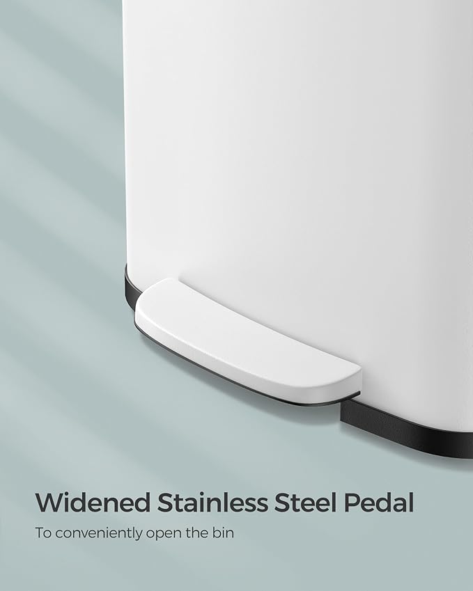 SONGMICS Kitchen Trash Can, 13 Gallon (50 L) Stainless Steel Garbage Can, with Stay-Open Lid and Step-on Pedal, Soft Closure, Tall, Large and Space-Saving, White and Black ULTB530W50