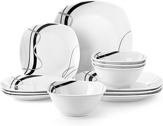 VEWEET Porcelain Dinnerware Set, 12 PCS Including Dinner Plates, Dessert Plates and Cereal Bowls, Series Fiona