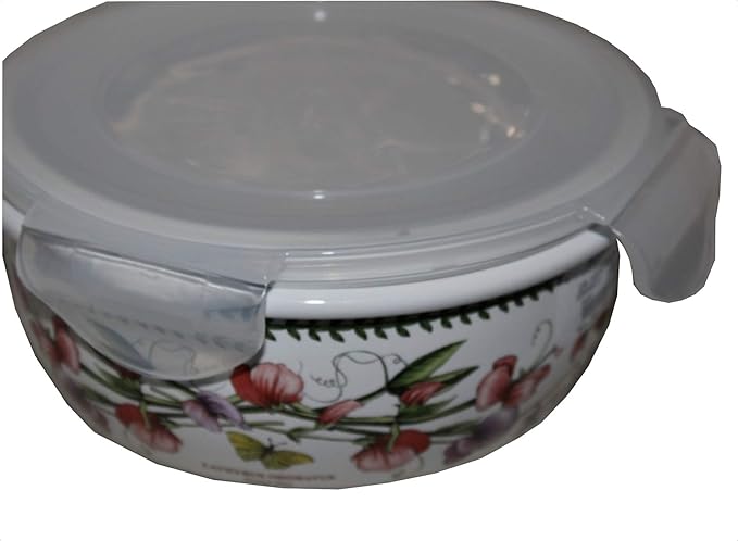 Portmeirion Botanic Garden 6.5-Inch Round Storage Container with Lid - Airtight & Snap-Locking Seal, Microwave, Oven, Dishwasher Safe - Ideal for Meal Prep & Kitchen Organization Container