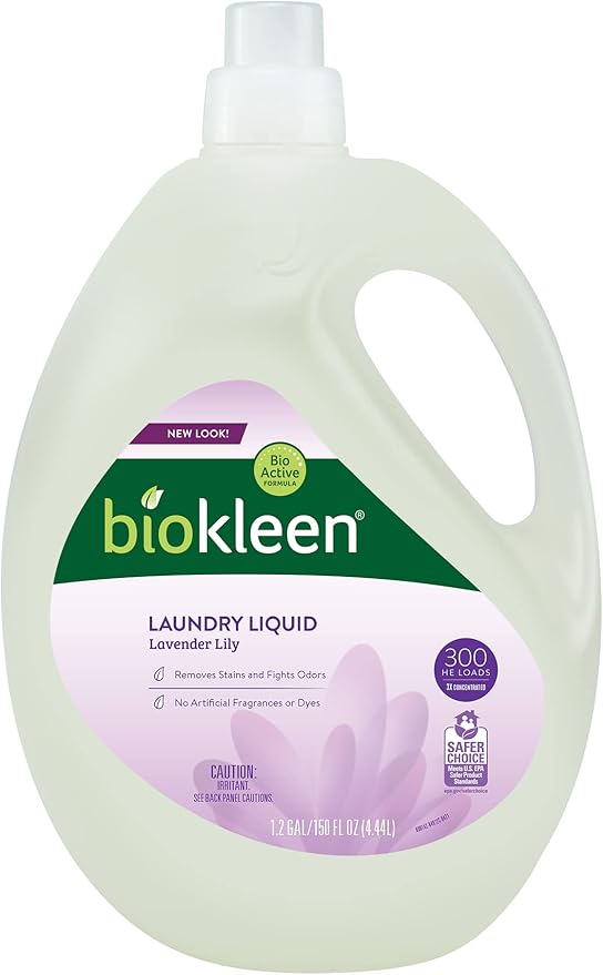 Biokleen Natural Laundry Detergent - 300 HE Loads - Liquid, Eco-Friendly, Plant-Based, No Artificial Fragrance, Colors or Preservatives, Lavender Lily, 150 Fl Oz