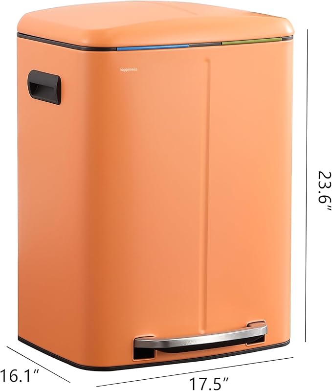 happimess HPM1005K Marco Rectangular 10.6-Gallon Double Bucket Trash Can with Soft-Close Lid, Carrot Cake, Fingerprint Resistant, Modern, Minimalistic for Home, Kitchen, Office, Bedroom, Bathroom