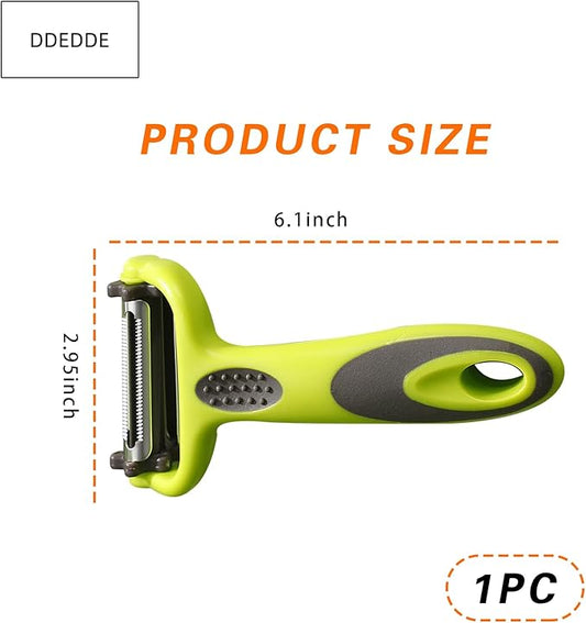 3-in-1 Rotary Vegetable Peeler with 3 Blades - Multi-Function Stainless Steel Peeler & Julienne Slicer - Ergonomic Non-Slip Grip Handle for Potato, Carrot, Fruit, Tomato, Kitchen Gadgets (Thin Green)