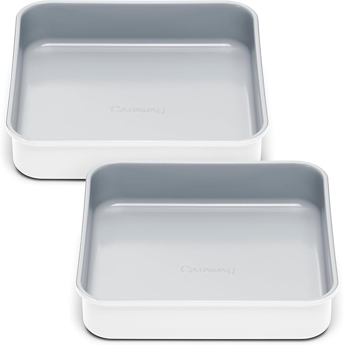 Caraway 9” Square Pan Duo - Non-Stick Ceramic Coating - Free From Forever Chemicals - Cake Pan Perfect for Brownies, Lemon Bars, & More - White