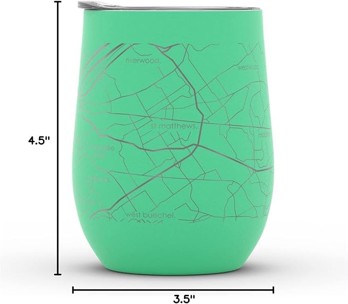 Well Told Engraved Louisville Kentucky Map Insulated Wine Tumbler, Etched Stainless Steel Cup (12 oz, Sunday Green) City Map Insulated Tumbler, Custom Insulated Tumbler, Outdoor Drinkware