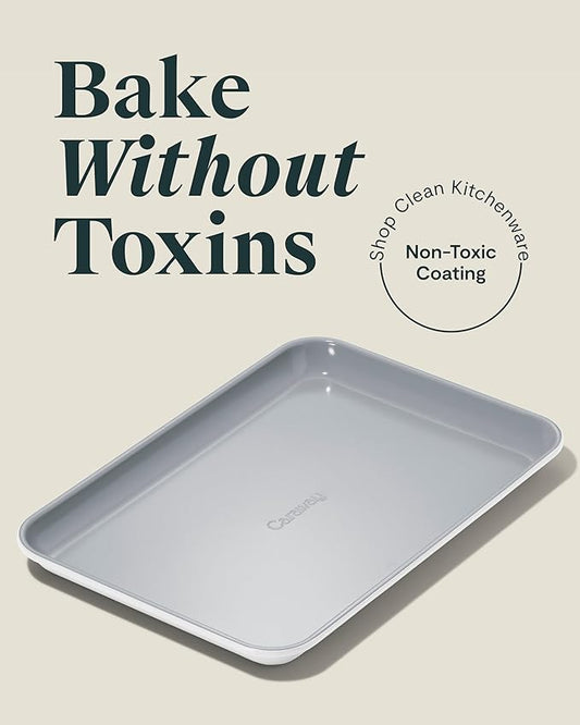 Caraway Nonstick Ceramic Small Baking Sheet (9x13β) β Non-Toxic, PTFE & PFOA Free β Oven Safe β Aluminized Steel Core β Mini Sheet Pan for Baking, Roasting & More - White