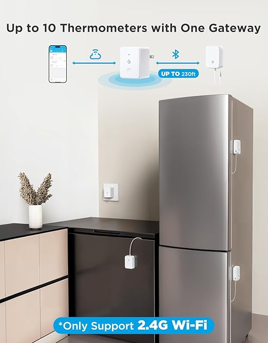 GoveeLife WiFi Refrigerator Thermometer with Alarm, Wireless Digital Freezer Temperature Gauge with App, 2 Years Free Data Export, for Home Kitchen Fridge Hot Tub 2 Pack(Only Support 2.4G Wi-Fi)