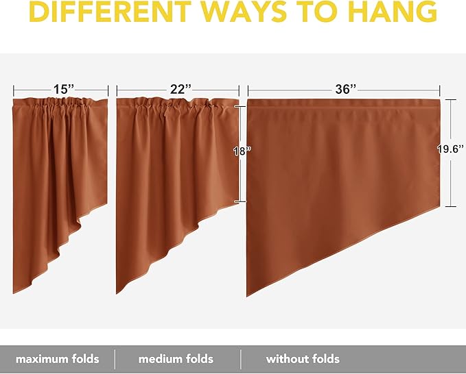 NICETOWN Burnt Orange Swag Curtains for Dining Room, Farmhouse Style Kitchen Short Curtains for Windows, Small Rod Pocket Rustic Curtain Tiers for Garden/Office, 2 PCs, 36" x 36" x 18" per Panel,