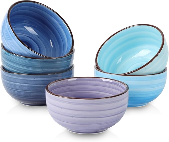 Selamica Ceramic Mini Bowls, 4 OZ Dipping Bowls, 3.5 Inch Gradient Blue Set of 6, Microwave & Dishwasher Safe