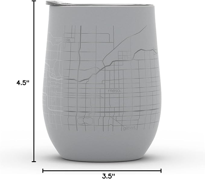 Well Told Engraved Phoenix Arizona Map Insulated Wine Tumbler, Etched Stainless Steel Cup (12 oz, Dockside Gray) City Map Insulated Tumbler, Custom Insulated Tumbler, Outdoor Drinkware