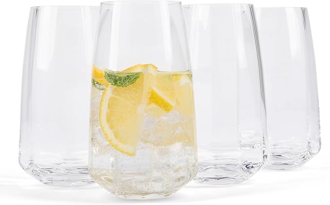 Larder & Vine Crystalline Glassware Tumbler Set, Artisan Drinkware for Cocktails, Water, Whiskey or Spirits, Handmade in Poland (Cafe Tall)