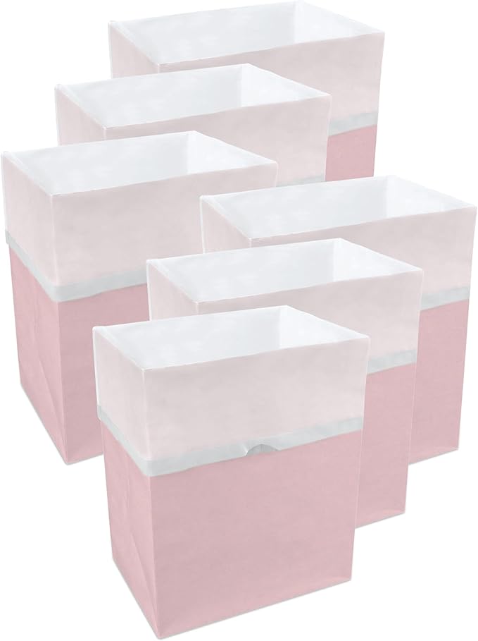 13 Gallon Disposable Pop-Up Trash Cans (6-Pack) with Fitted Bags – Foldable Garbage & Recycling Bins for Parties, Events & Kitchen (Pink, 17" H x 13.5" W x 10" D)