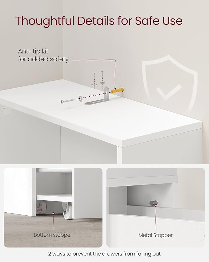 VASAGLE Slim Storage Cabinet, Narrow Freestanding Cabinet with Drawers and Adjustable Shelf, Modern Linen Tower for Living Room Bathroom Bedroom, White UBBK567T14