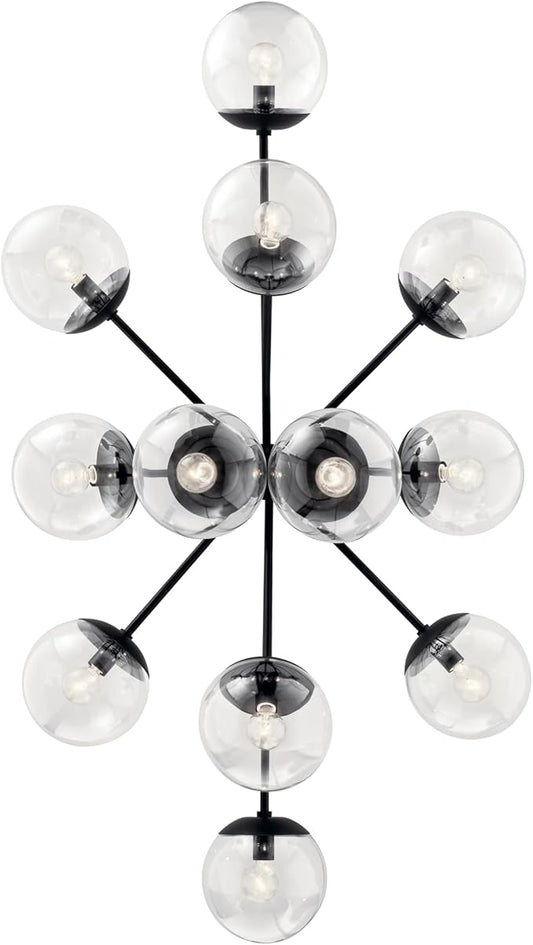 KICHLER Silvarious 12-Light Linear Convertible Chandelier, Soft Modern Light with Clear Glass in Black, for Dining Room or Living Room (17.75" x 26.75" x 48"), 52703BKCLR