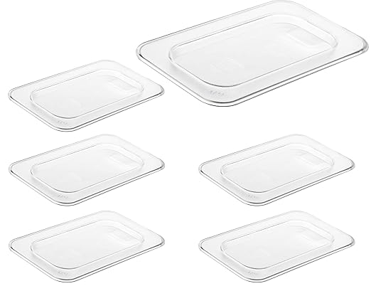 CURTA 6 Pack Food Pan Lids, 1/9 Size Polycarbonate Cover with Handle, Plastic Clear