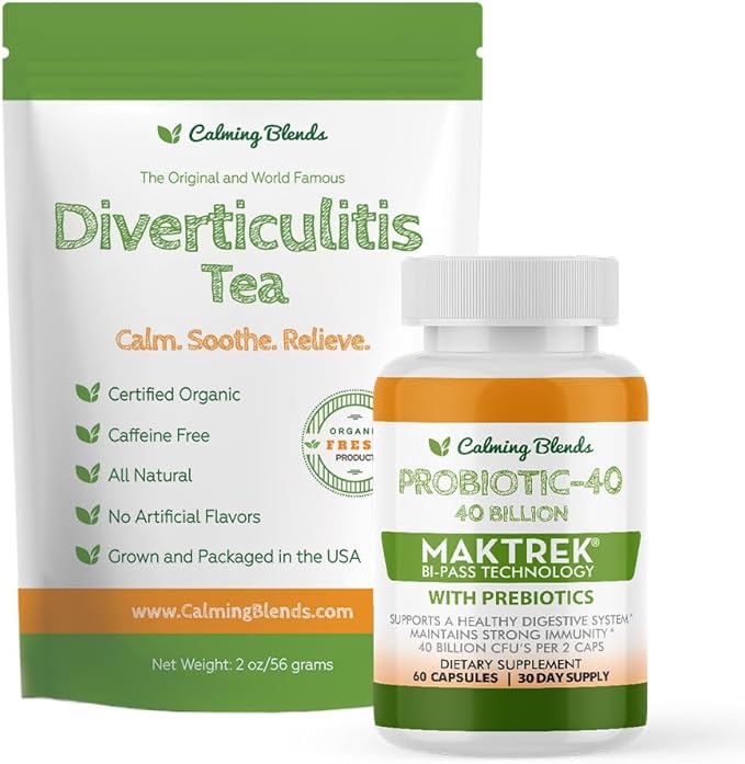 Digestive Support Tea & Probiotic Supplement (40 Billion CFU, 60 Capsules) | Herbal Tea and Probiotic Duo for Digestive Comfort & Gut Health