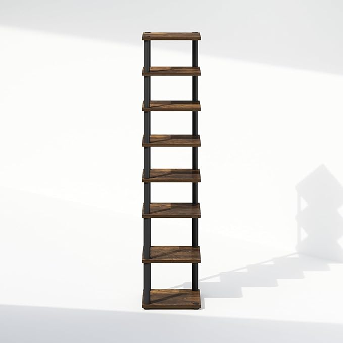 Furinno Turn-N-Tube Corner Shelf, 8-Tier Display Rack, Vertical Corner Storage Rack, Space Saving Organization and Storage, Entryway, Living Room, Closet, Amber Pine