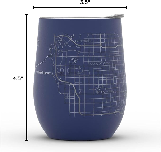 Well Told Engraved Las Vegas Nevada Map Insulated Wine Tumbler, Etched Stainless Steel Cup (12 oz, Midnight Blue) City Map Insulated Tumbler, Custom Insulated Tumbler, Outdoor Drinkware